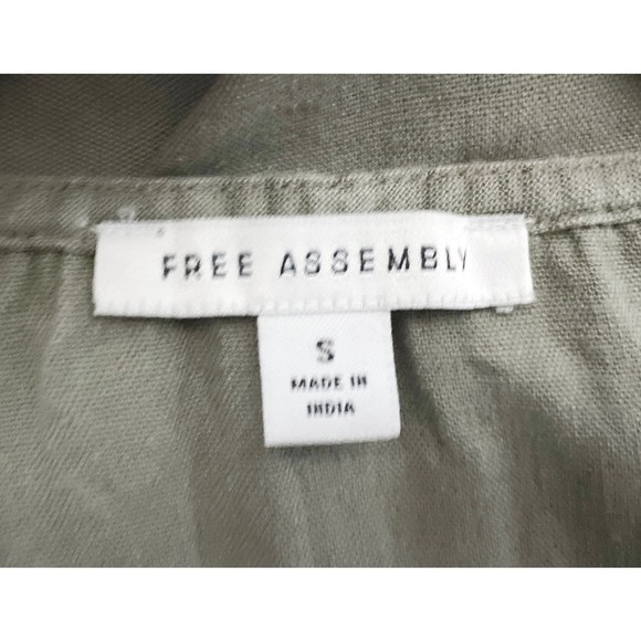 Free Assembly Women's Swing Mini Dress Linen Blend Olive Green Adjustable Straps - Picture 6 of 8